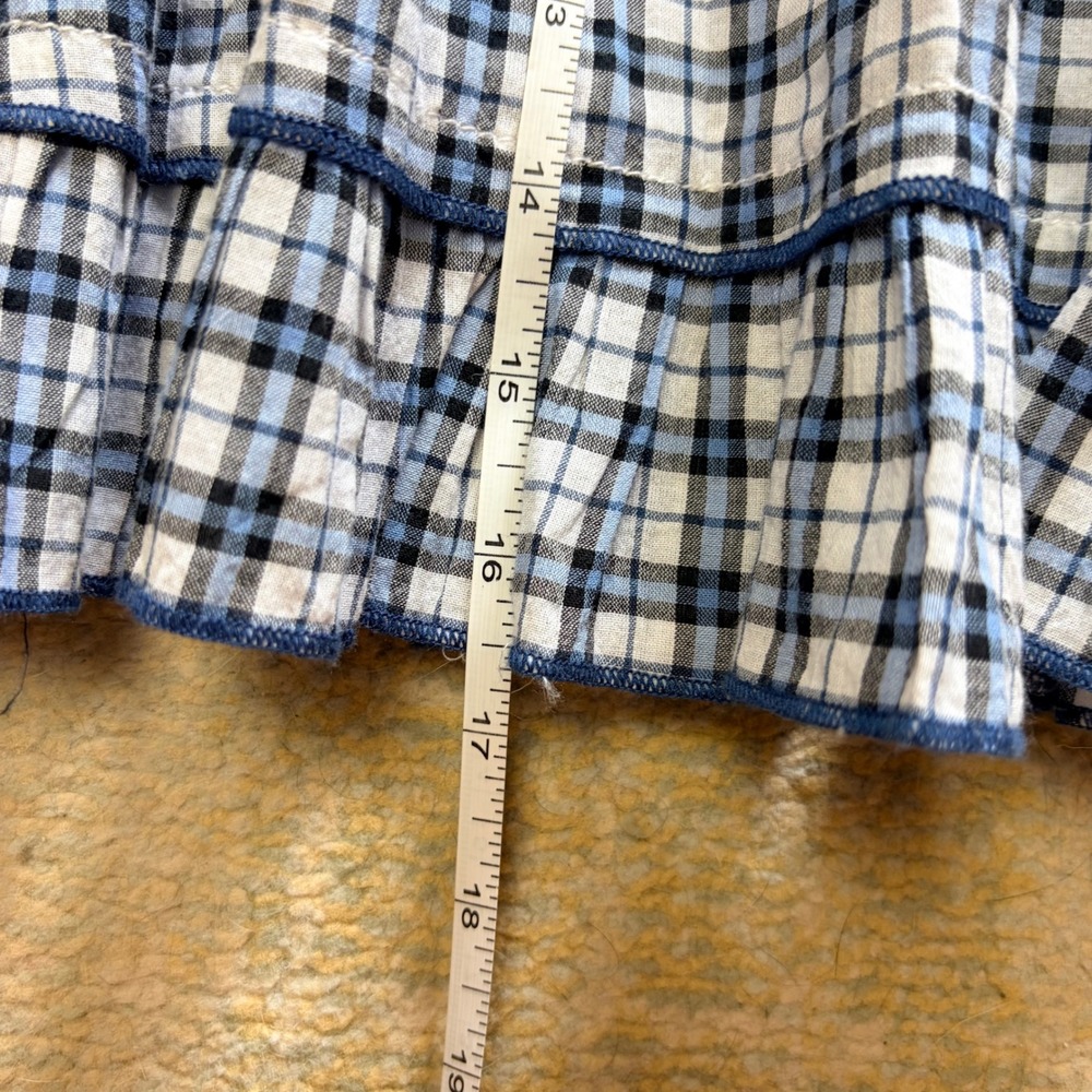 Maeve Anthropologie Plaid Smocked Mini Skirt Blue White Ruffle Tiered XS NEW - Picture 7 of 10